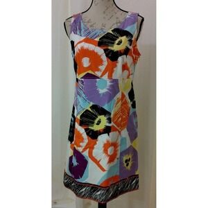Tahari Size 10 Mindy Dress Solstice Orange Sleeveless Multicolor Lined